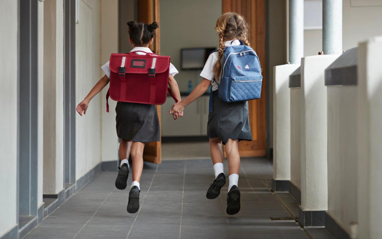 Children at modern school facility