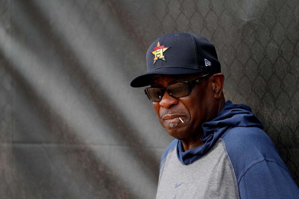 Houston Astros manager Dusty Baker at spring training baseball practice in February