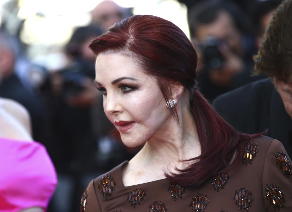 Priscilla Presley poses for photographers upon arrival at the premiere of the film 'Elvis' at the 75th international film festival, Cannes, southern France, Wednesday, May 25, 2022. (Photo by Joel C Ryan/Invision/AP)