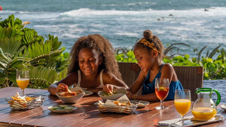 Kids eating at the Four Season Punta Mita.