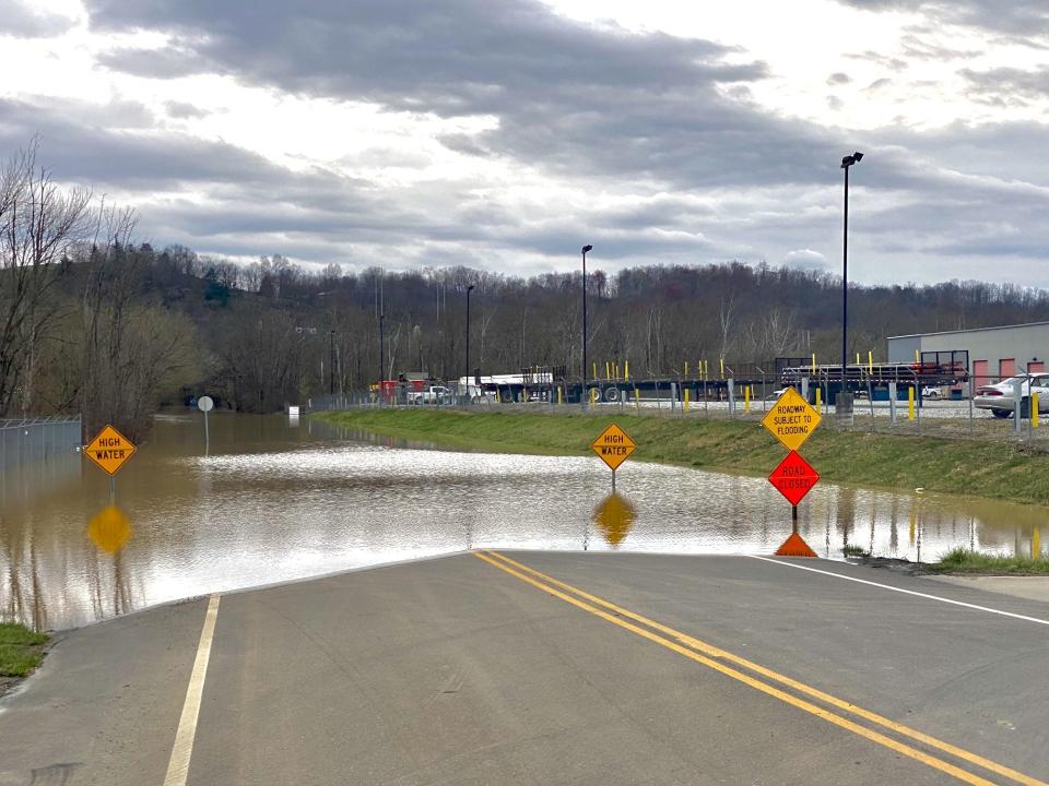 Phillips Road in Guernsey County is under water as of 7 p.m. on Monday. The potential for increased rainfall throughout tonight is expected to lead to numerous road closures throughout the county.