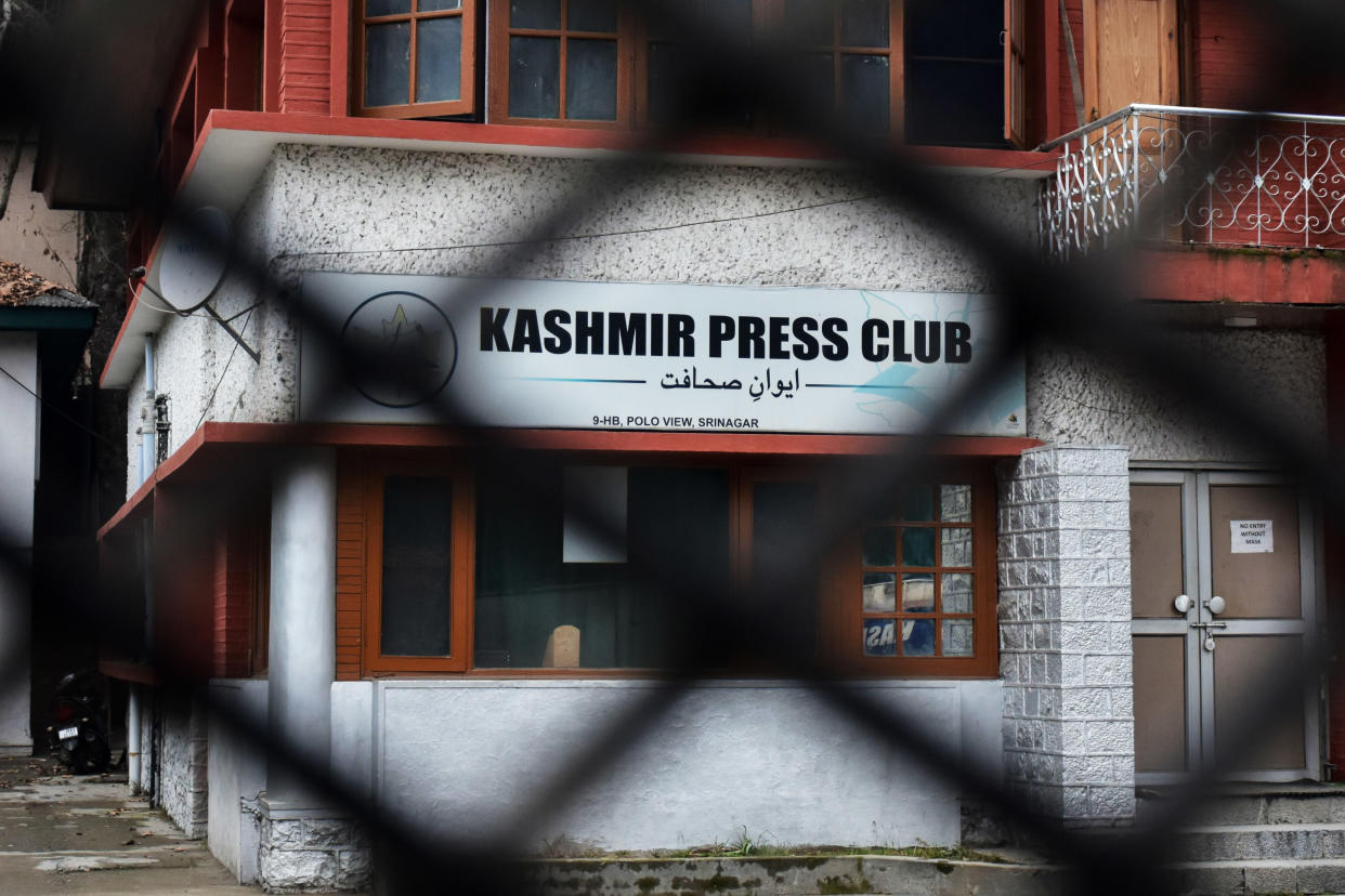 The building of a closed Kashmir Press Club after takeover (Saqib Majeed / SOPA via Getty Images)