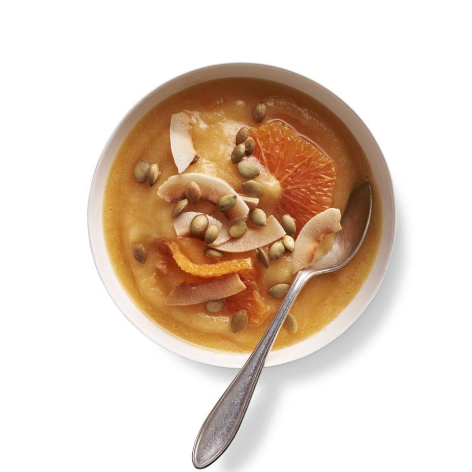 <p>The best part about smoothie bowls? The toppings. Load up this one with Cara Cara oranges, pepitas and toasted coconut chips.</p><p>Get the <strong><a href="https://www.womansday.com/food-recipes/a30614423/peach-smoothie-bowls-recipe/" rel="nofollow noopener" target="_blank" data-ylk="slk:Peach Smoothie Bowls recipe;elm:context_link;itc:0;sec:content-canvas" class="link ">Peach Smoothie Bowls recipe</a></strong> from Woman's Day. </p>