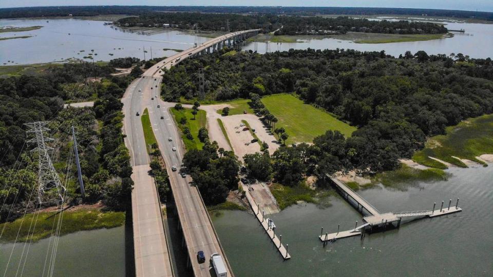 A look at the bridges to Hilton Head Island photographed on Sept. 8, 2023, with the C.C. Haigh Jr. Boat Landing on Pinckney Island pictured to the right of center.