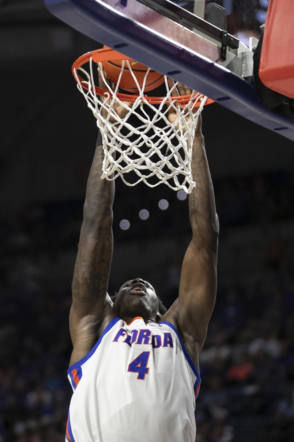 Florida forward Tyrese Samuel (4) dunks during the second half of an NCAA college basketball game against Missouri Wednesday, Feb. 28, 2024, in Gainesville, Fla. (AP Photo/Alan Youngblood)