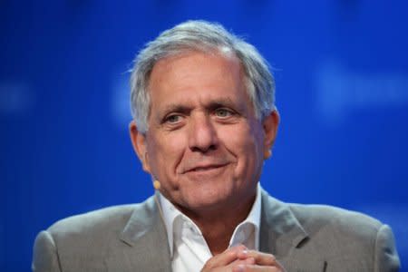 FILE PHOTO: Leslie Moonves, who was chief executive of CBS Corp at the time, speaks during the Milken Institute Global Conference in Beverly Hills, California, U.S., May 3, 2017. REUTERS/Lucy Nicholson/File Photo