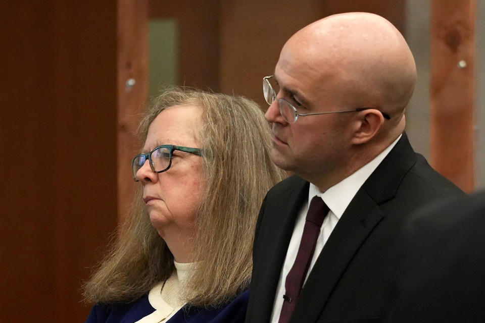 Prosecutors Janet Grubb and David Zeyen at the trial of William Husel in Columbus, Ohio, on Feb. 22. (Fred Squillante / The Columbus Dispatch/Pool via AP file)