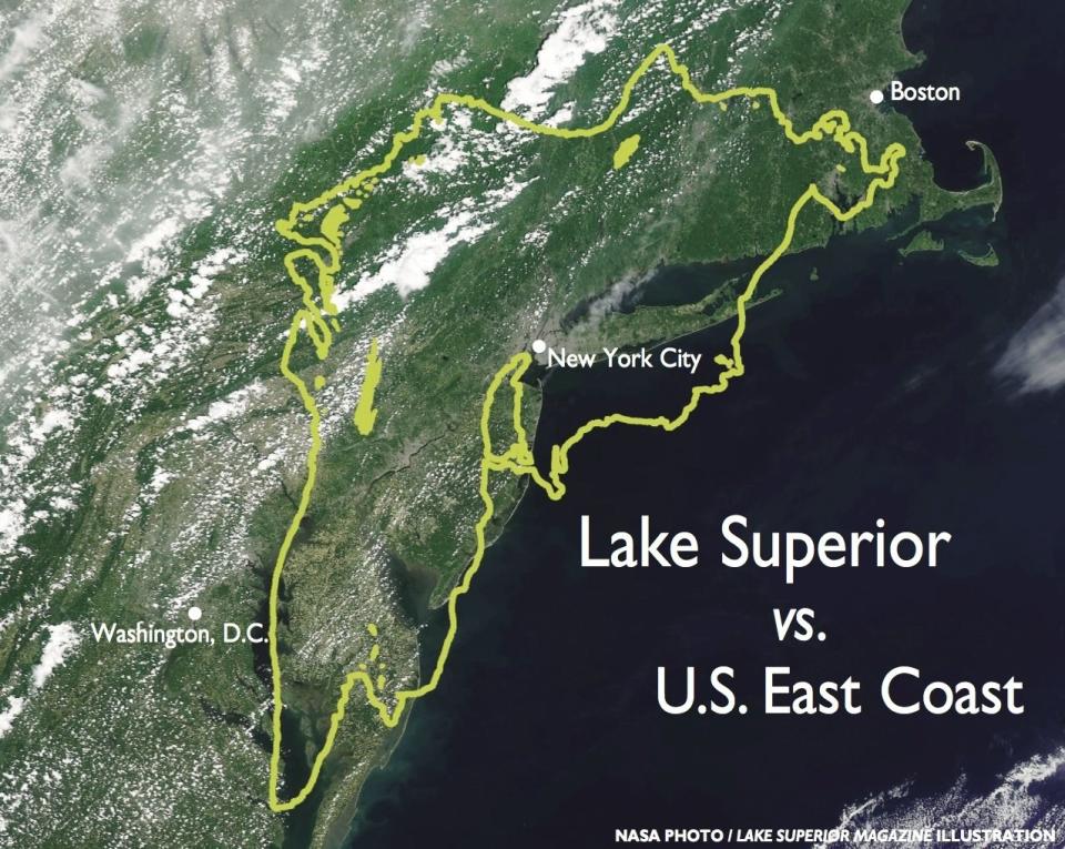 The outline of Lake Superior appears over the East Coast from just south of Boston to south of Washington, DC