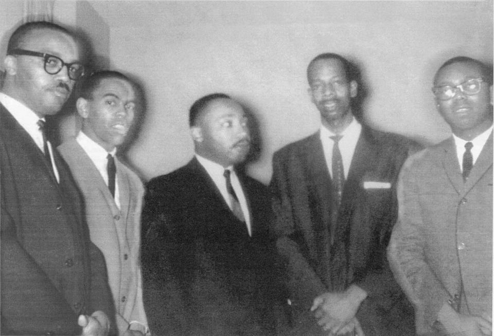 William "Doc" Pickard, right, and fellow Western Michigan University classmates meet Martin Luther King Jr. in 1963 at Albion College.