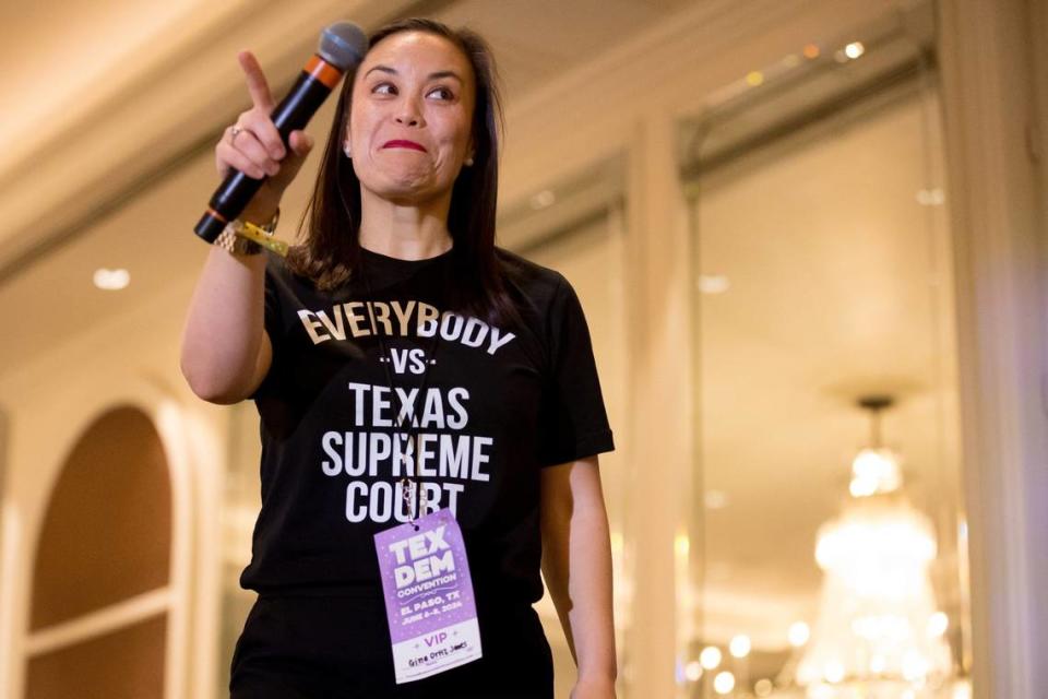 Former congressional candidate Gina Ortiz Jones speaks June 8 at the Texas Democratic Party Convention in El Paso.