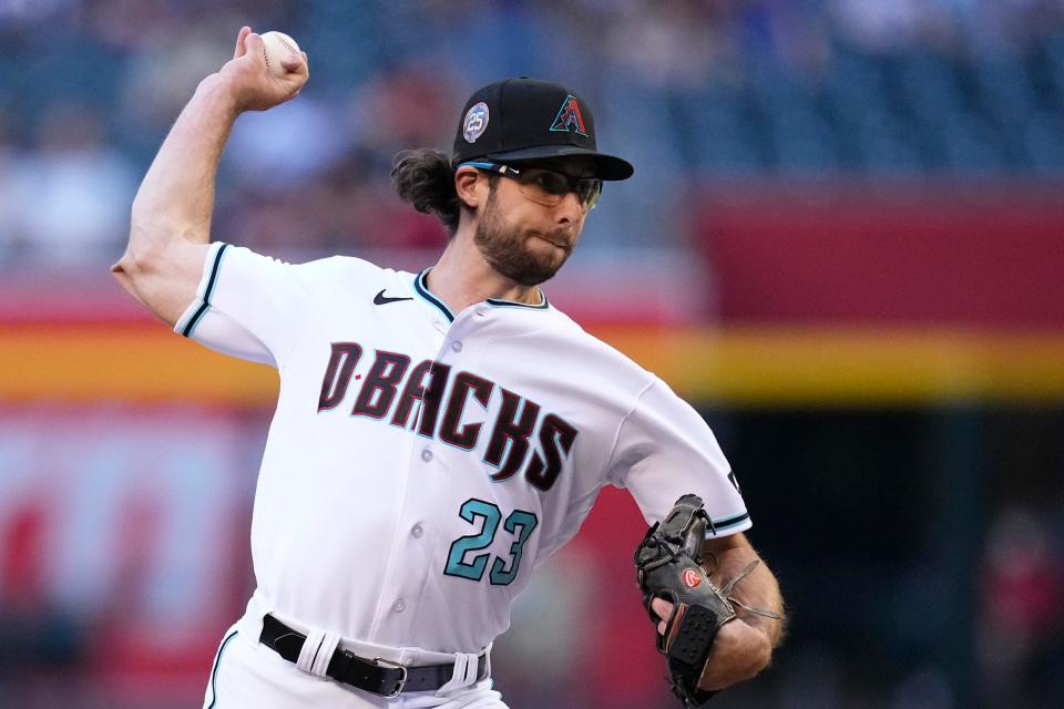 Arizona Diamondbacks starting pitcher Zac Gallen throws against the Colorado Rockies during the first inning of a baseball game Tuesday, May 30, 2023, in Phoenix. (AP Photo/Ross D. Franklin)