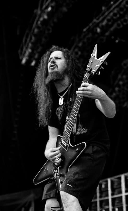 <p>An influential metal guitarist who was a founding member of Pantera and Damageplan, Dimebag Darrell was shot and killed while performing with the latter group in Columbus, Ohio on Dec. 8, 2004. The killer fired 15 shots in total, three hitting Darrell and the remaining killing three other people — the band’s head of security, a club employee, and an audience member who attempted CPR on Darrell — while wounding seven others. Mick Jagger may have sung about being killed onstage, but Dimebag Darrell suffered the awful fate. </p>