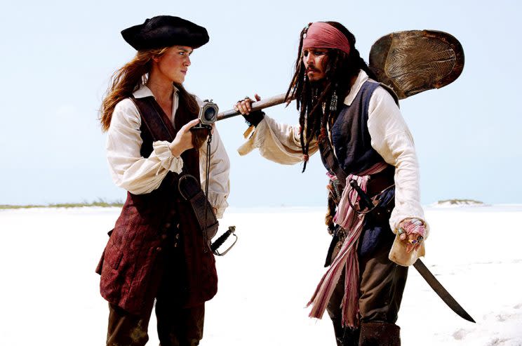 Keira Knightley and Johnny Depp in ‘Pirates of the Caribbean: Dead Man’s Chest’ (Photo: Everett)<br>