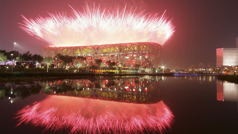 Fireworks explode over the National Stadium during the opening ceremony of the 2008 Summer Olympic Games in Beijing. Could the Olympics return to China in 2036?