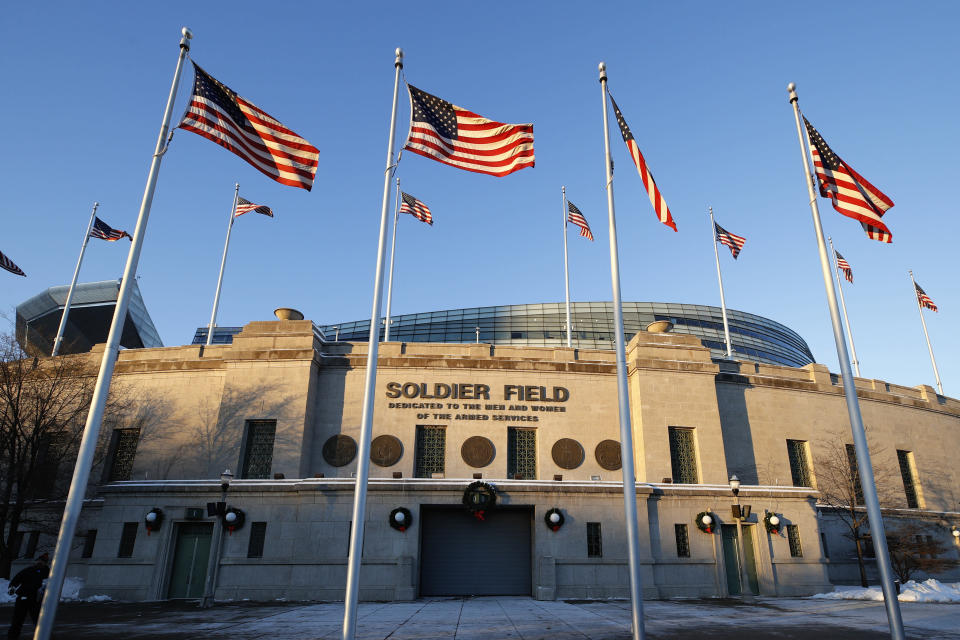 CHICAGO, IL - DECEMBER 18: General view of the exterior of the stadium after the game between the Chicago Bears and Green Bay Packers at Soldier Field on December 18, 2016 in Chicago, Illinois. The Packers defeated the Bears 30-27. (Photo by Joe Robbins/Getty Images) *** Local Caption ***