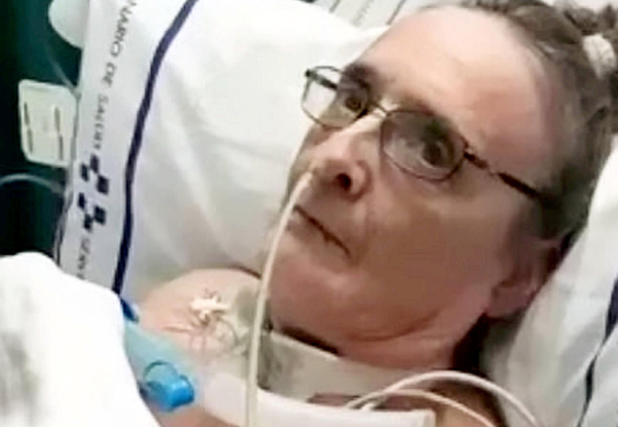 Jennifer Wardle, 70, from Middlesbrough, is stranded in Gran Canaria because her family say her insurers won't pay £28,000 to bring her home. (SWNS)