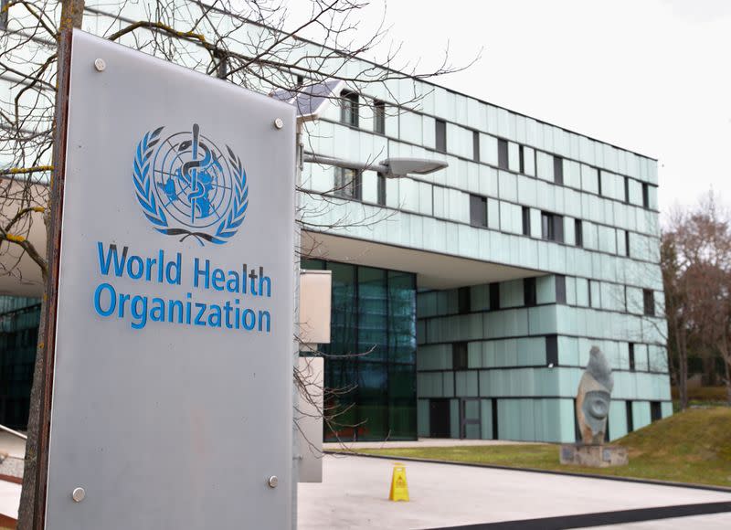 FILE PHOTO: FILE PHOTO: A logo is pictured outside a building of the WHO in Geneva