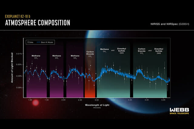 Spectra of K2-18 b, obtained with Webb’s NIRISS (Near-Infrared Imager and Slitless Spectrograph) and NIRSpec (Near-Infrared Spectrograph)