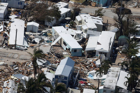 FILE PHOTO: A destroyed trailer park is pictured in an aerial photo in the Keys in Marathon, Florida, U.S., September 13, 2017. REUTERS/Carlo Allegri/File Photo