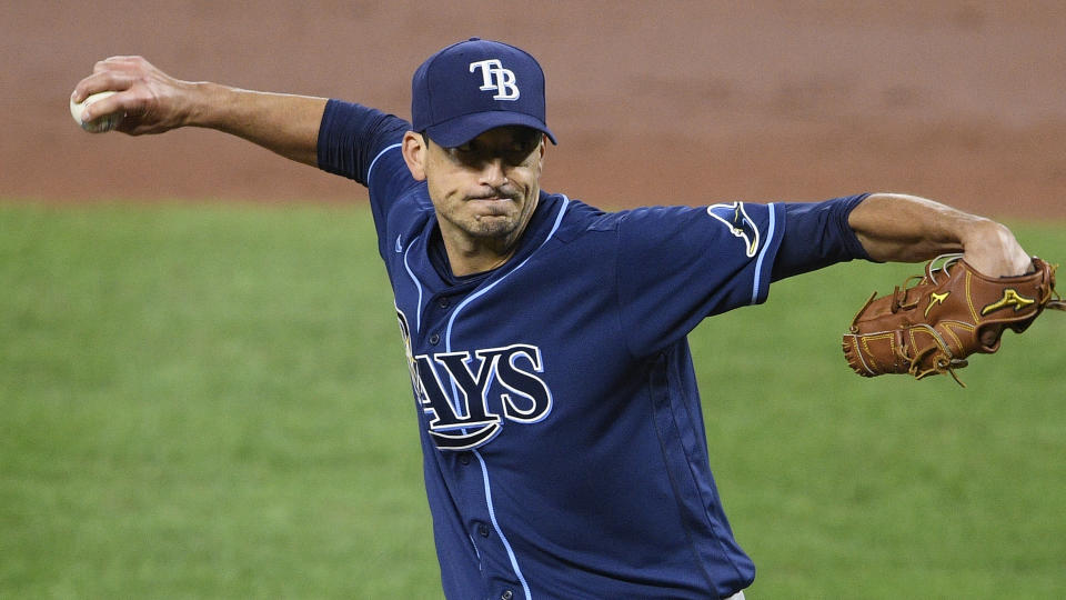 Tampa Bay Rays starting pitcher Charlie Morton delivers a pitch during a baseball game against the Baltimore Orioles, Saturday, Sept. 19, 2020, in Baltimore. (AP Photo/Nick Wass)