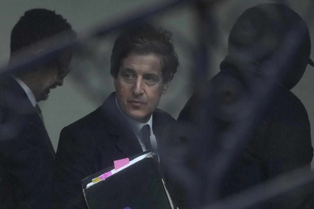 FILE - Attorney David Sherborne, who represents Britain's Prince Harry in the phone hacking lawsuit against the publisher of The Daily Mail, arrives at the Royal Courts Of Justice in London, Wednesday, March 29, 2023. The Duke of Sussex is scheduled to testify in the High Court after his lawyer presents opening statements Monday, June 5, 2023 in his case alleging phone hacking. It’s the first of Harry’s several legal cases against the media to go to trial and one of three alleging tabloid publishers unlawfully snooped on him. ((AP Photo/Kin Cheung, File)