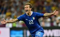 Italian midfielder Alessandro Diamanti celebrates after scoring during the Euro 2012 penalty shoot-out against England on June 24. The winning penalty was struck by Diamanti to leave England desolate once more at Kiev's Olympic Stadium