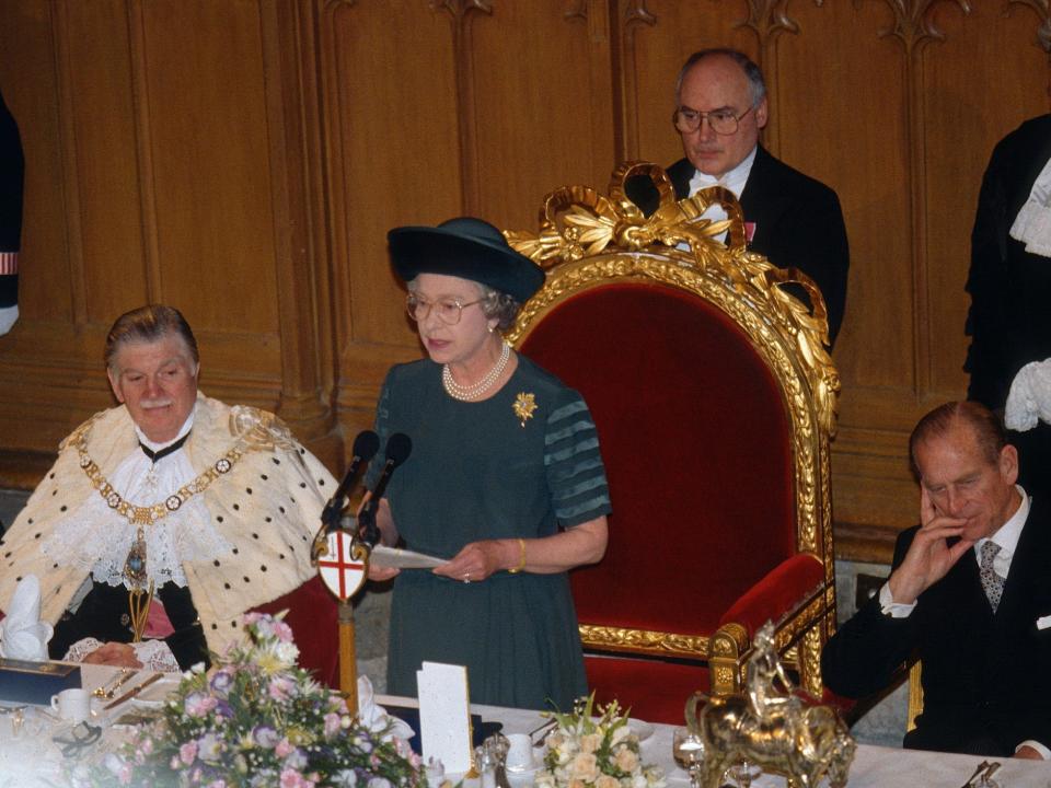 Queen Elizabeth II delivering a speech at Guildhall London, England November 1992