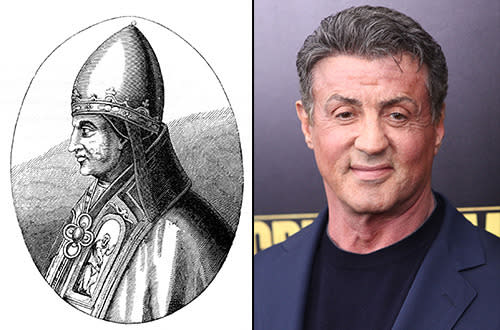 Could Rocky be a time traveller? Sly Stallone bears an uncanny resemblance (especially that nose and those cheeks!) to Pope Gregory IX.