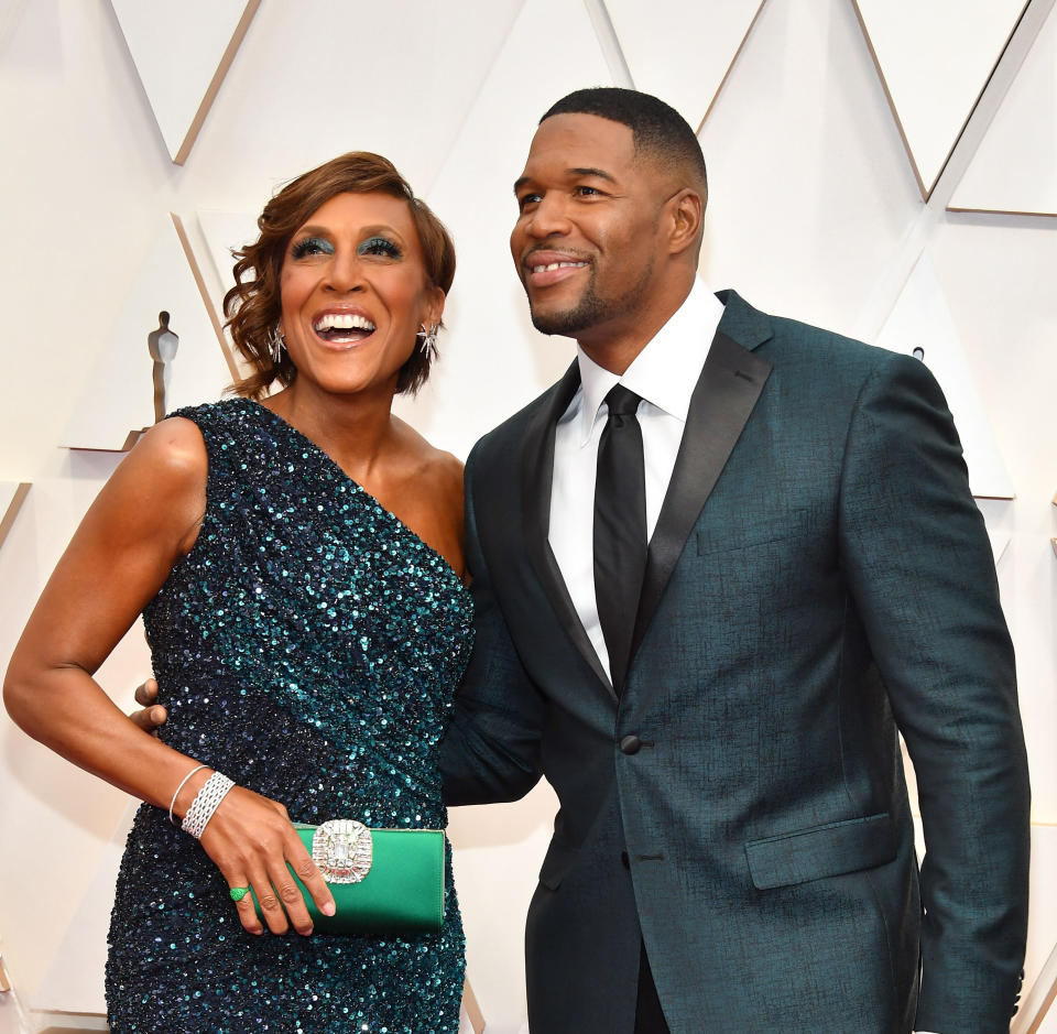 HOLLYWOOD, CALIFORNIA - FEBRUARY 09: (L-R) Robin Roberts and Michael Strahan attend the 92nd Annual Academy Awards at Hollywood and Highland on February 09, 2020 in Hollywood, California. (Photo by Amy Sussman/Getty Images)