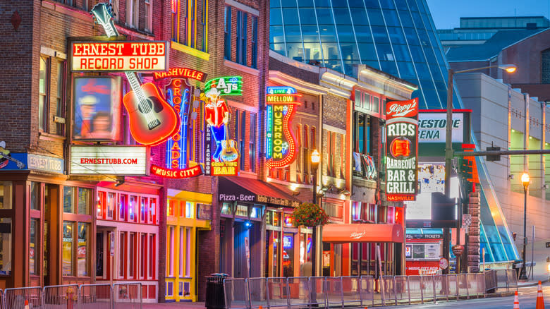 Nashville's lower Broadway with honky-tonks