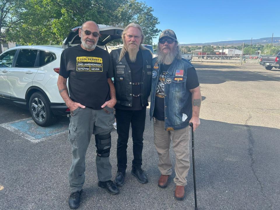 Colorado voters Mark Undem, Doug Murphy, and Duane Jessee spoke to The Independent outside of the Sunrise Restaurant in Grand Junction (Sheila Flynn / The Independent)