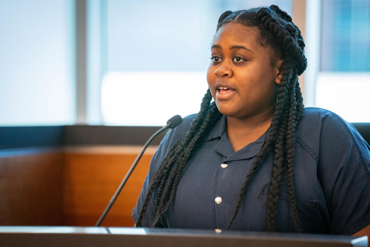 Pieper Lewis gives her Allocution during a sentencing hearing, Tuesday, Sept. 13, 2022. The Des Moines teen pleaded guilty to killing her alleged rapist in June 2020.