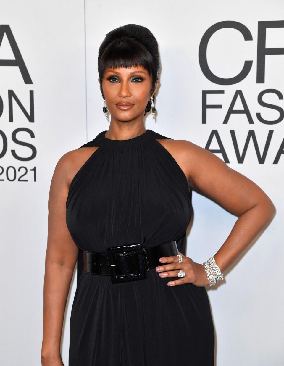 Iman poses at the 2021 CFDA Fashion Awards on November 10, 2021