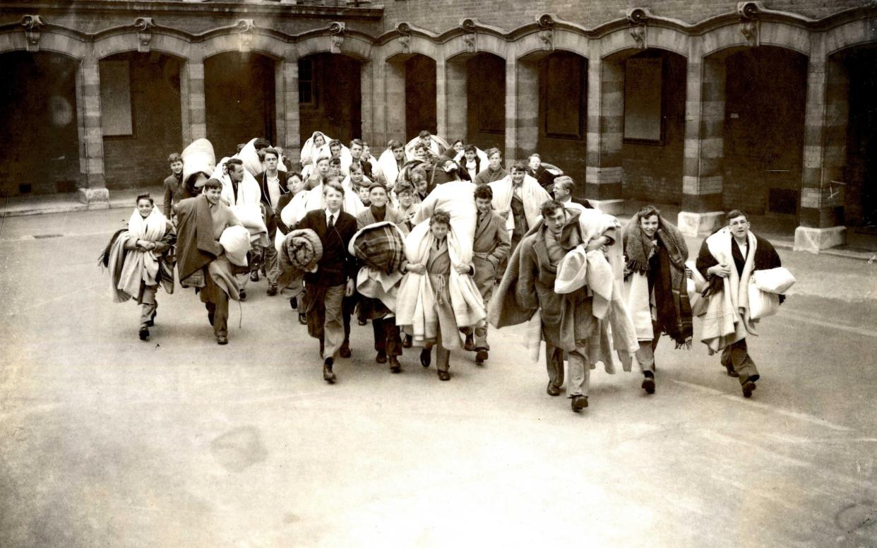 Wellington College boys heading to the air raid shelters 1940 - Wellington College archive