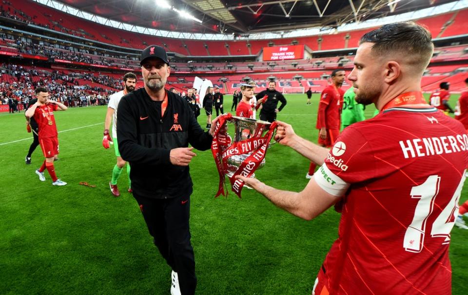 Jordan Henderson and Jurgen Klopp with the FA Cup at Wembley  (Liverpool FC via Getty Images)