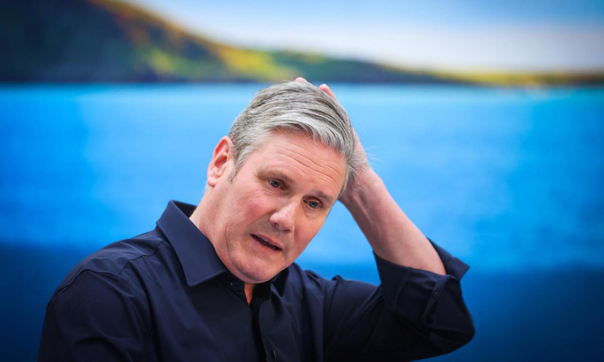 <span>Keir Starmer unveiling Labour’s ‘mission’ to make Britain a clean energy superpower.</span><span>Photograph: Murdo MacLeod/The Guardian</span>