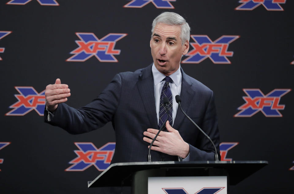 On Monday, the XFL announced broadcasting deals with ESPN and Fox. Shown here is league CEO Oliver Luck. (AP)