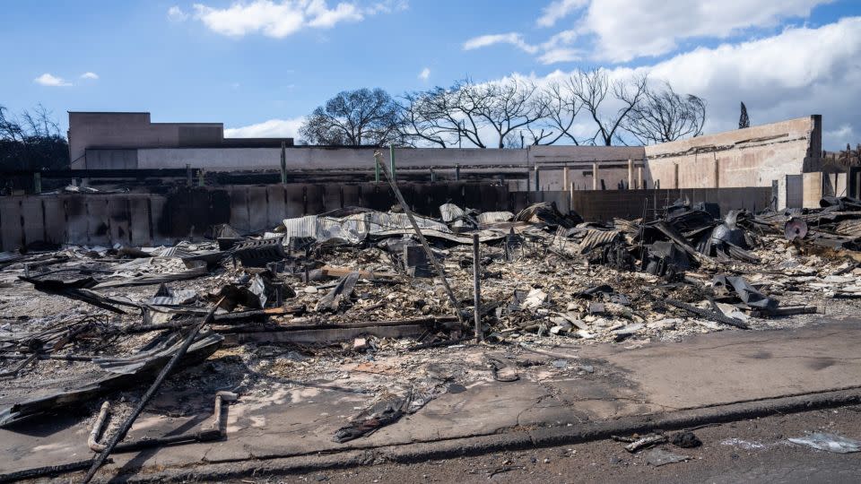 Building wreckage seen Thursday in the aftermath of the fires that raged in Lahaina, Hawaii.  - Evelio Contreras/CNN