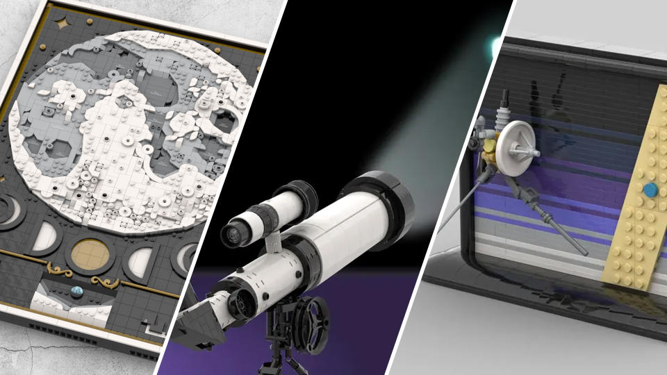  Three space-themed Lego Ideas submissions: Lunar Landscape, Space Projection Telescope and Voyager 1 - Pale Blue Dot. 