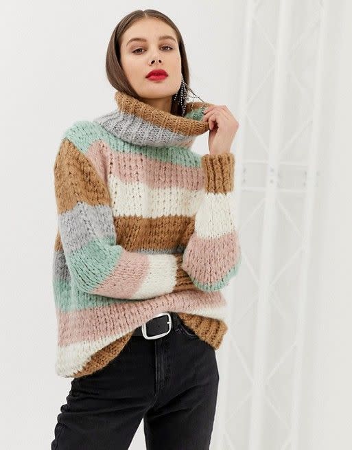 River Island roll neck sweater in stripe