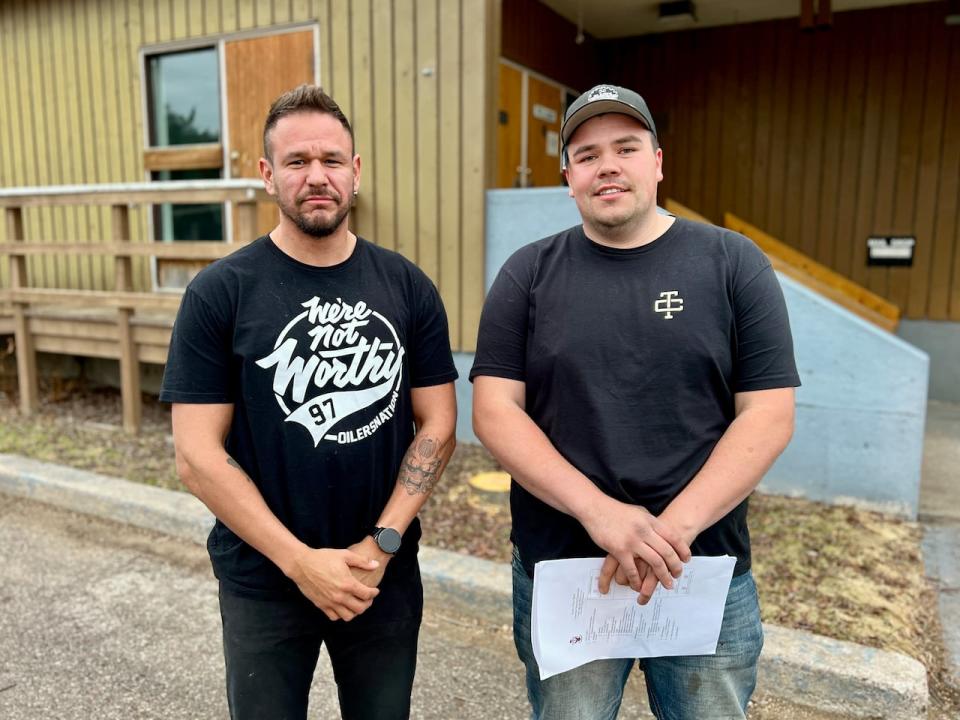 Brendan Tsetso (left) and Jeremy Beamish (right) approached town council about taking on the repairs to the local skatepark and helping build a pump track. 