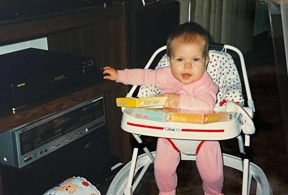 Nine-month-old Sarah Eames in the infamous walked a few weeks before her fall down the stairs.