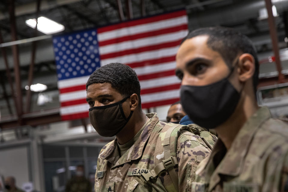 U.S. Army soldiers from the 10th Mountain Division arrive home from a nine-month deployment in Afghanistan on Dec. 08, 2020, in Fort Drum, New York. (Photo: John Moore via Getty Images)