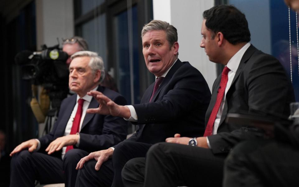 Sir Keir Starmer with Gordon Brown and Anas Sarwar launching Labour's blueprint for constitutional reform - Jane Barlow/PA