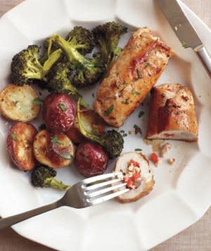 Stuffed Chicken With Roasted Broccoli and Potatoes