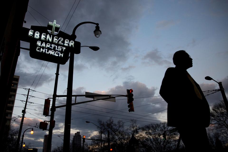 A man walks past the Ebenezer Baptist Church in Atlanta.