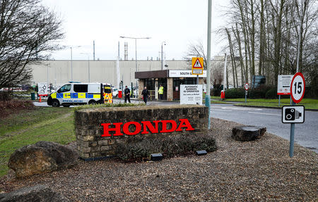 General view of the entrance to the Honda car plant in Swindon, Britain, February 18, 2019. REUTERS/Eddie Keogh