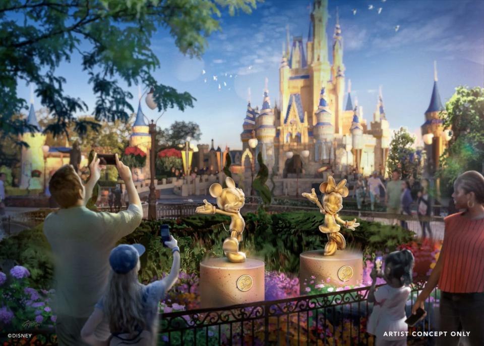 An artist rendering of new statues that will debut at Disney World for the theme park's 50th anniversary.