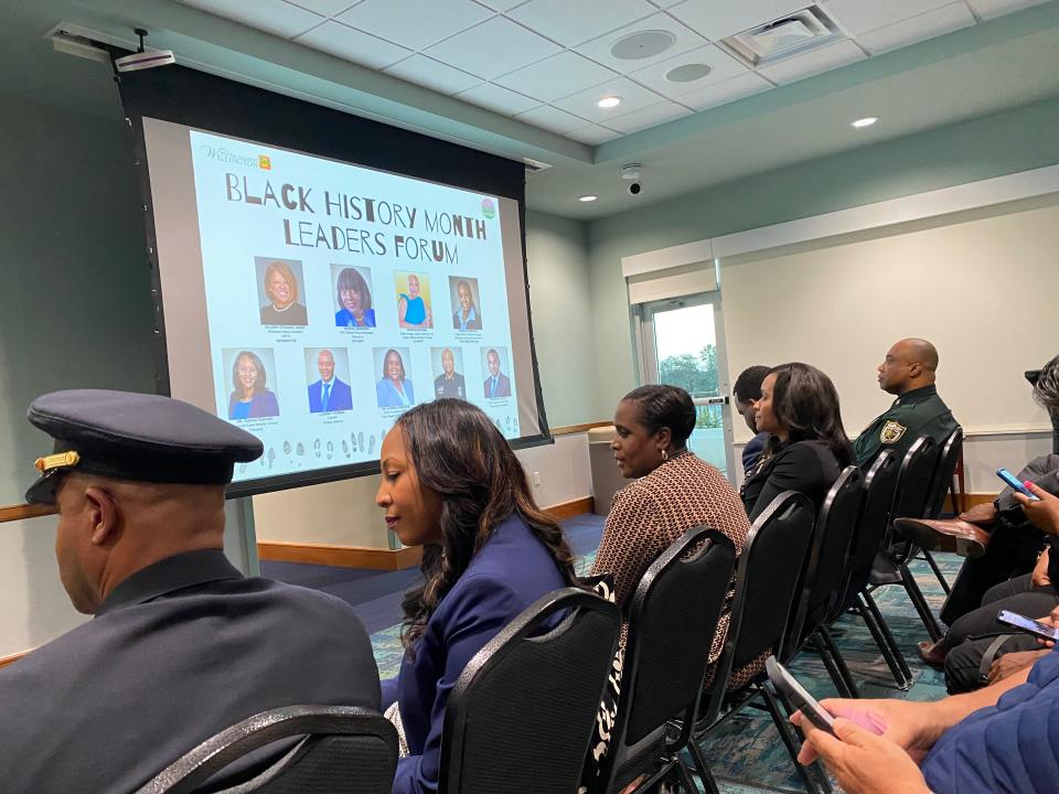 Black professionals advise and answer questions from Palm Beach County students during a Black leadership forum Wednesday, Feb. 7, 2024 at the Wellington Community Center.