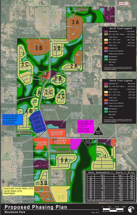 A map  of a proposed 1,500-acre mixed-use development that is drawing significant pushback from Molino residents.